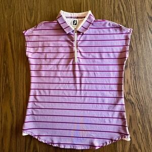 FootJoy Polo Shirt Women Large Mauve Purple Striped Cap Sleeve Quarter-Zip